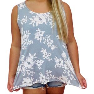 White Birch Hawaiian Tank Top Gray & White Floral M NWT